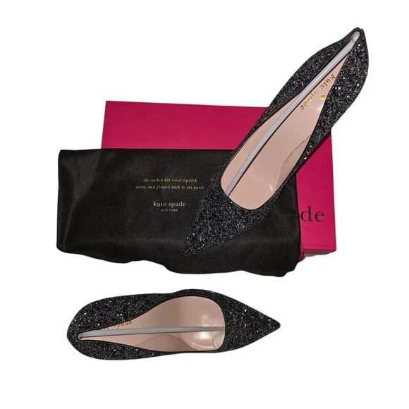 NIB Kate Spade Licorice Black/Silver Glitter Heels - Size 9.5 - Made in Italy - Picture 2 of 10